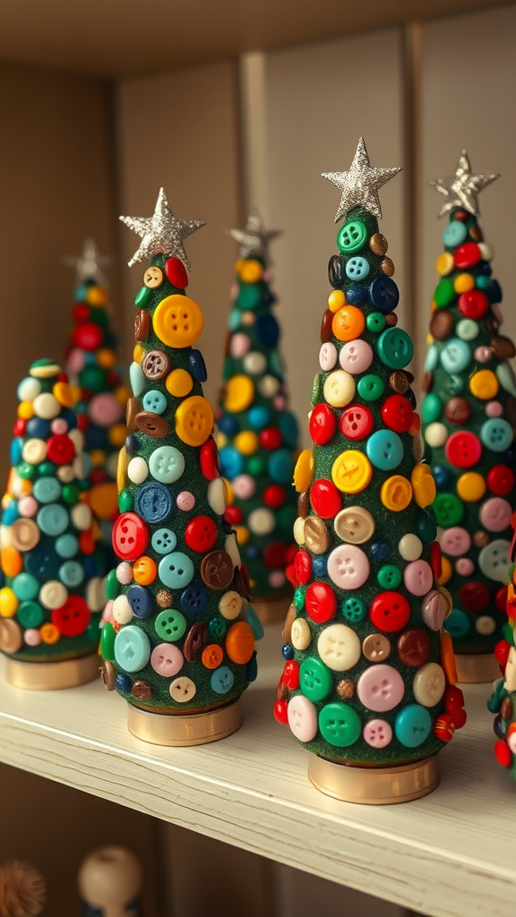 Colorful button tree decorations with a star on top