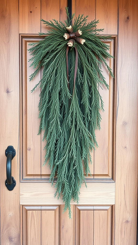 Cedar swag door hanger on a wooden door